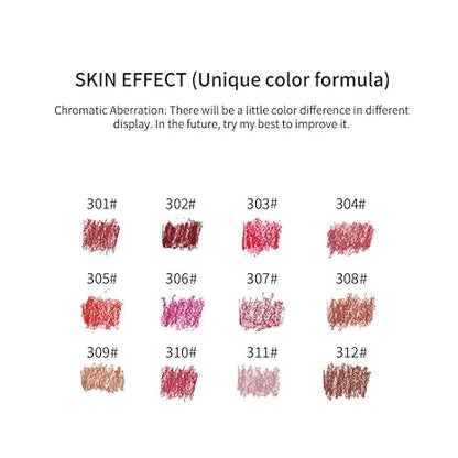 12-piece Nude Lip Line Set, Natural, Smooth Matte Lipstick Pencil