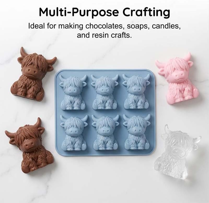2 Pack 3D Highland Cow Ice Cube Silicone Mold