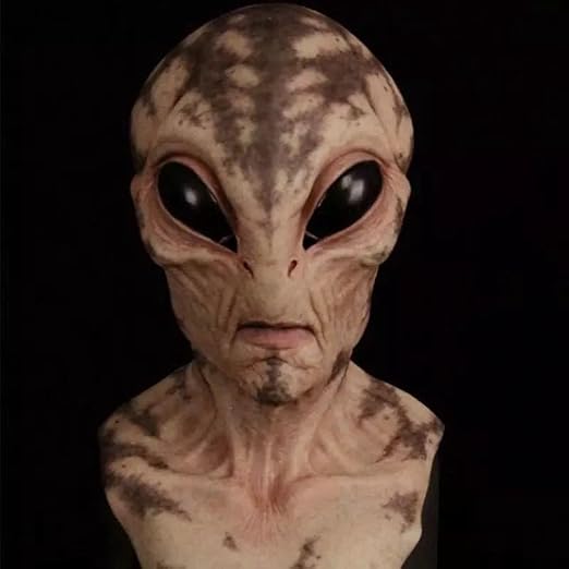 Realistic Area 51 Alien Full Head Latex Mask, Scary Creepy Prop for Adults Cosplay Costume Party