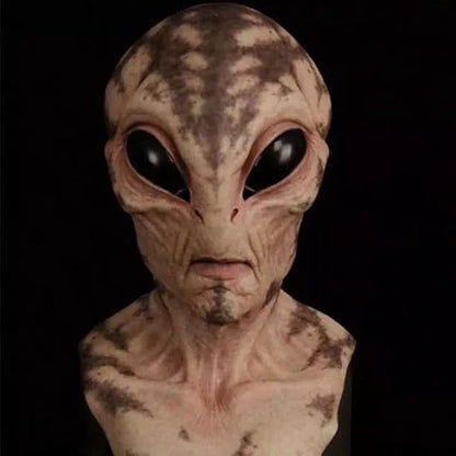 Realistic Area 51 Alien Full Head Latex Mask, Scary Creepy Prop for Adults Cosplay Costume Party