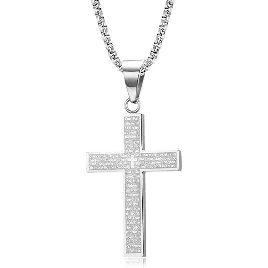 Rnivida Stainless Steel Lord's Prayer Cross Pendant Necklace