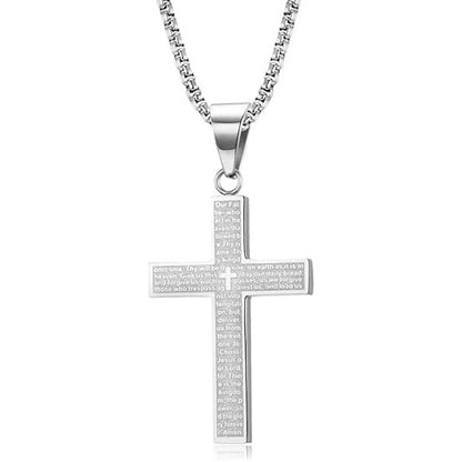 Rnivida Stainless Steel Lord's Prayer Cross Pendant Necklace