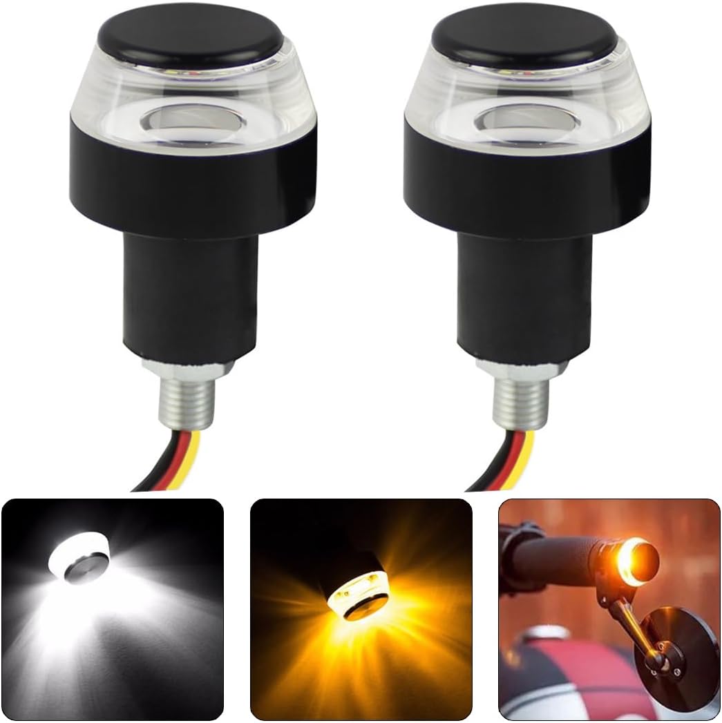 2 PCS Motorcycle Handle Bar End Light Dual Color Turn Signal Light