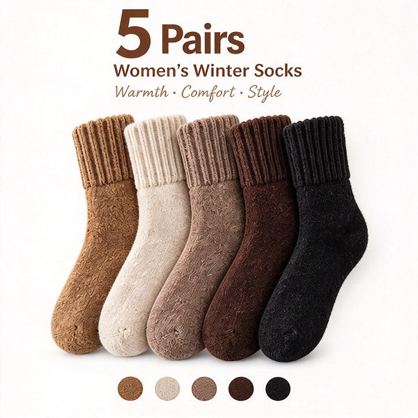 5 Pairs Maillard Style Fleece Lined Thick Terry Socks