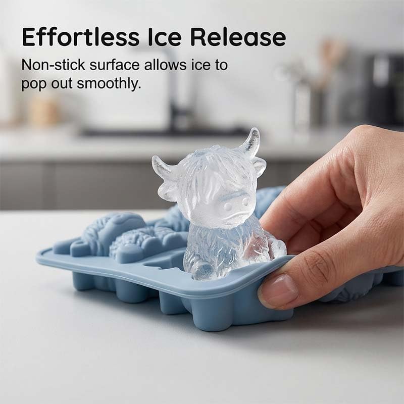 2 Pack 3D Highland Cow Ice Cube Silicone Mold