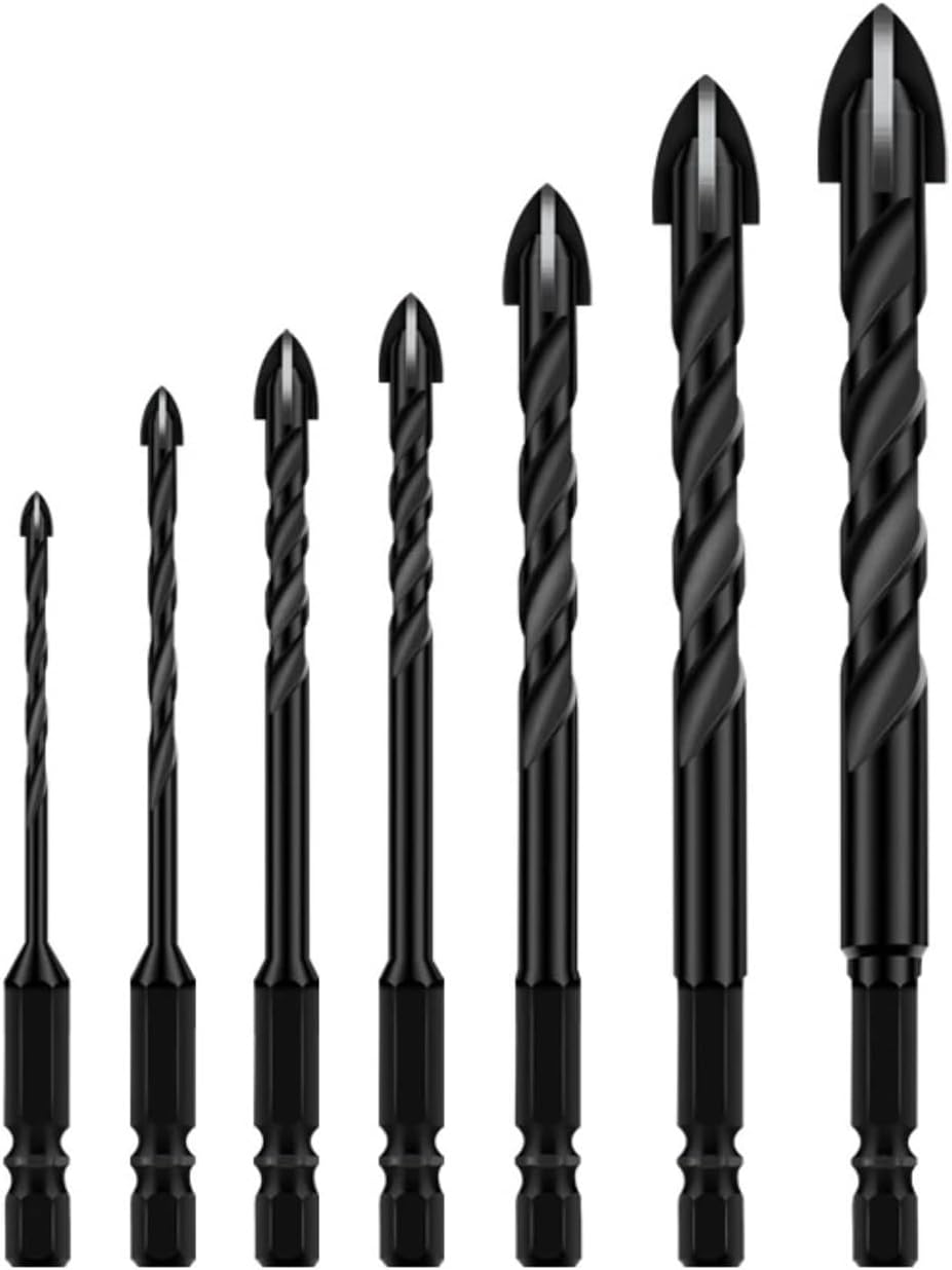 7pcs Hex Drill Bit Set Multifunction Drill Bits Kit, 3-12mm for Concrete Porcelain Tile Glass Metal Power Tools Drilling Use