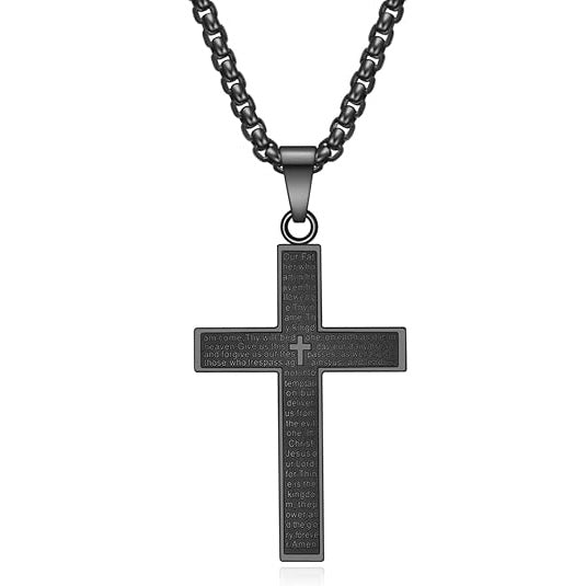 Rnivida Stainless Steel Lord's Prayer Cross Pendant Necklace