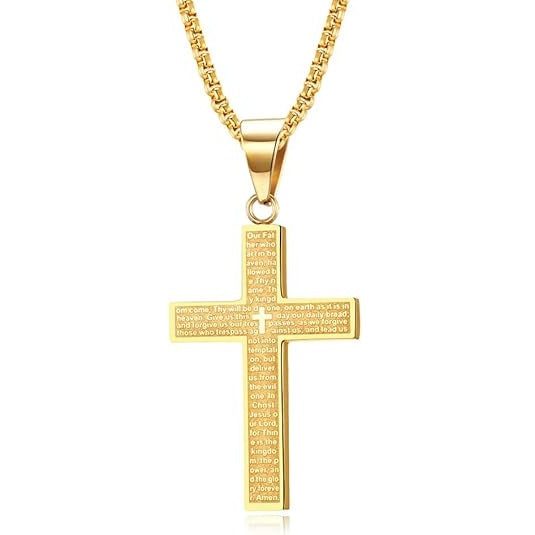 Rnivida Stainless Steel Lord's Prayer Cross Pendant Necklace