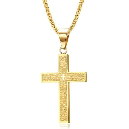 Rnivida Stainless Steel Lord's Prayer Cross Pendant Necklace