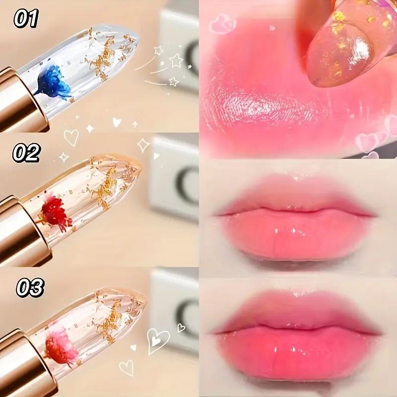 3Pcs Flower Jelly Color Changing Liptick Set Waterproof Long Lasting Moisturizing Makeup