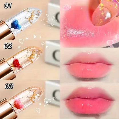 3Pcs Flower Jelly Color Changing Liptick Set Waterproof Long Lasting Moisturizing Makeup