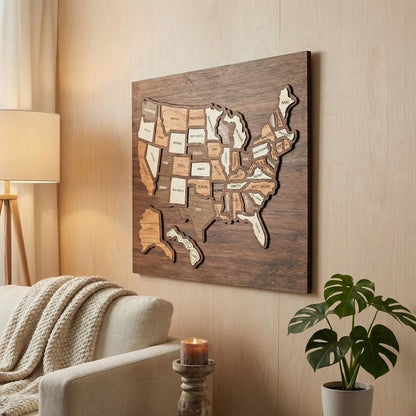 13x10 Inch Wooden USA Travel Map Puzzle – Interactive Wall Decor with Removable State Pieces