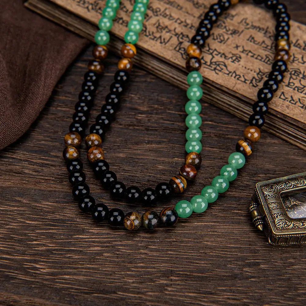 Wealth & Abundance Crystal Necklace, Green Aventurine and Tiger's Eye Pendant