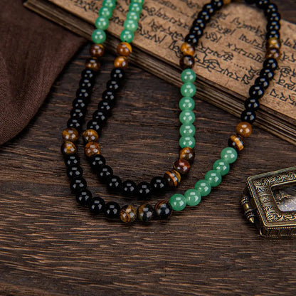Wealth & Abundance Crystal Necklace, Green Aventurine and Tiger's Eye Pendant