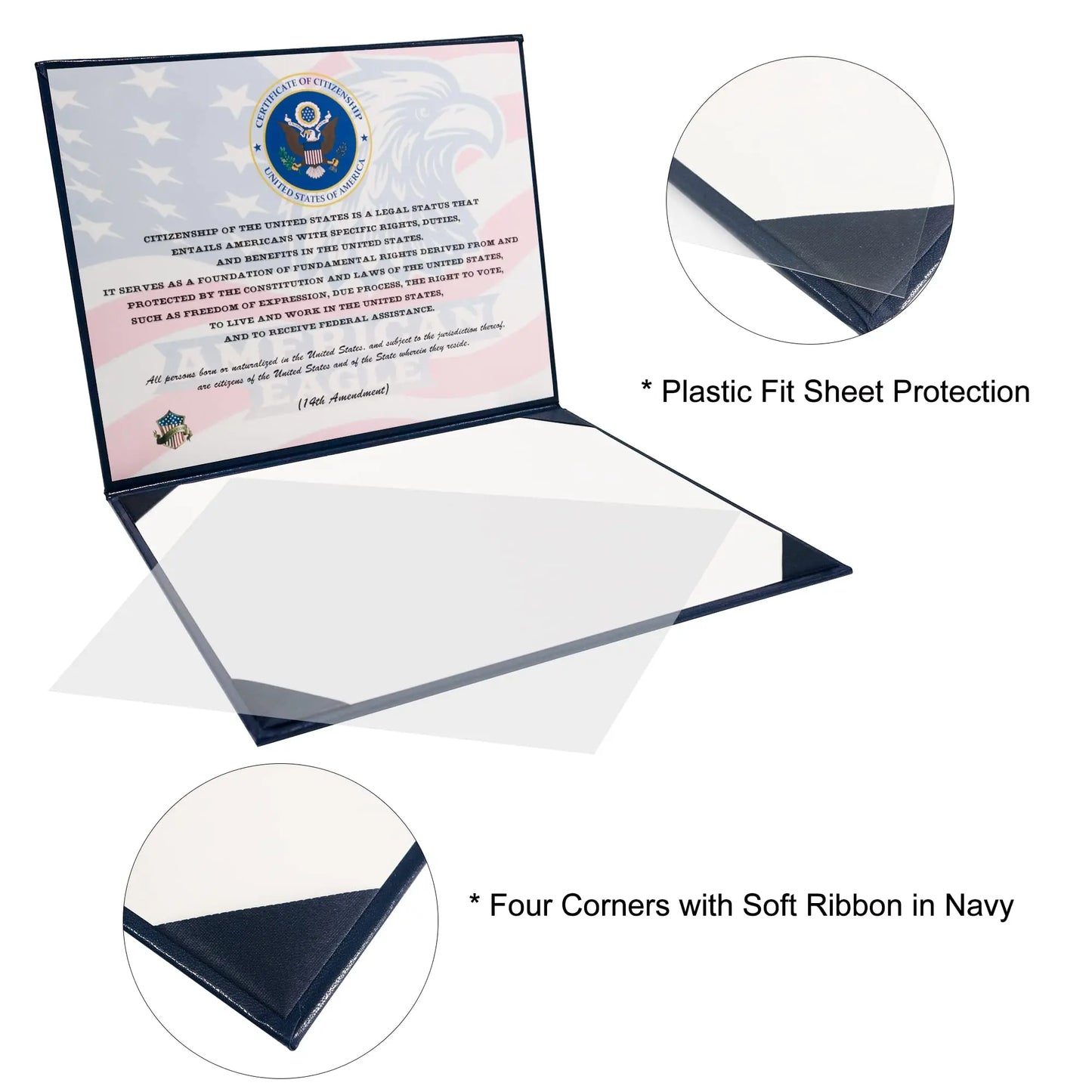 US Citizenship Certificate Holder Navy PU Naturalization Gold Foil Embossed