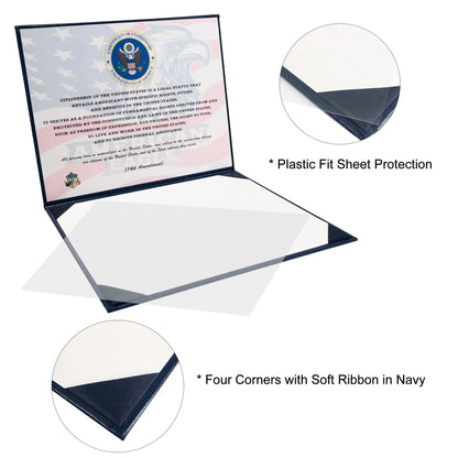 US Citizenship Certificate Holder Navy PU Naturalization Gold Foil Embossed