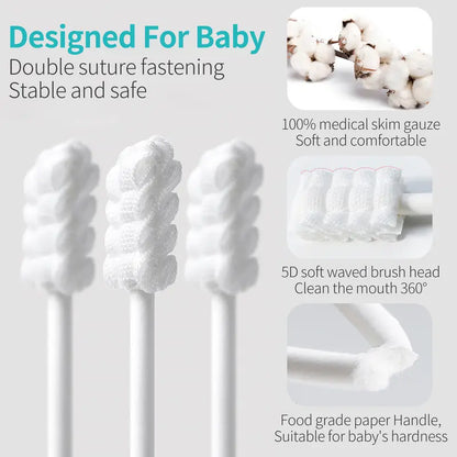 30PCS Disposable Newborn Baby Items - Soft Gauze Oral Care Solid Swabs with Double Suture Fastening