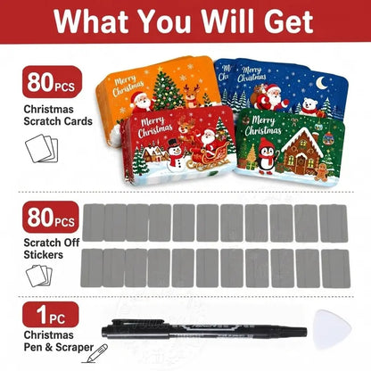 80 Pcs Cartoon Christmas Scratch Cards DIY Christmas Gift Ideas for Kids Xmas Party Supplies