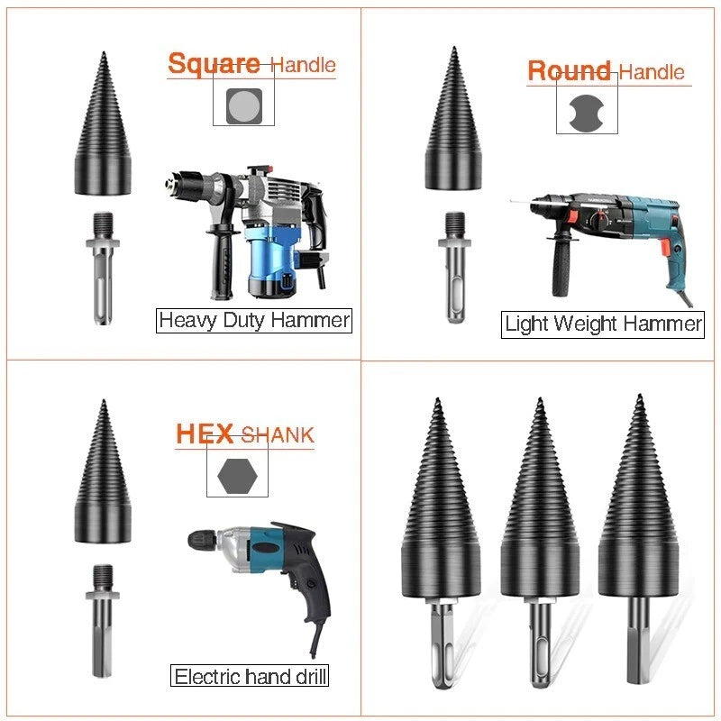 High Speed Twist Firewood Drill Bit Wood Splitter Screw Splitting Cone Driver