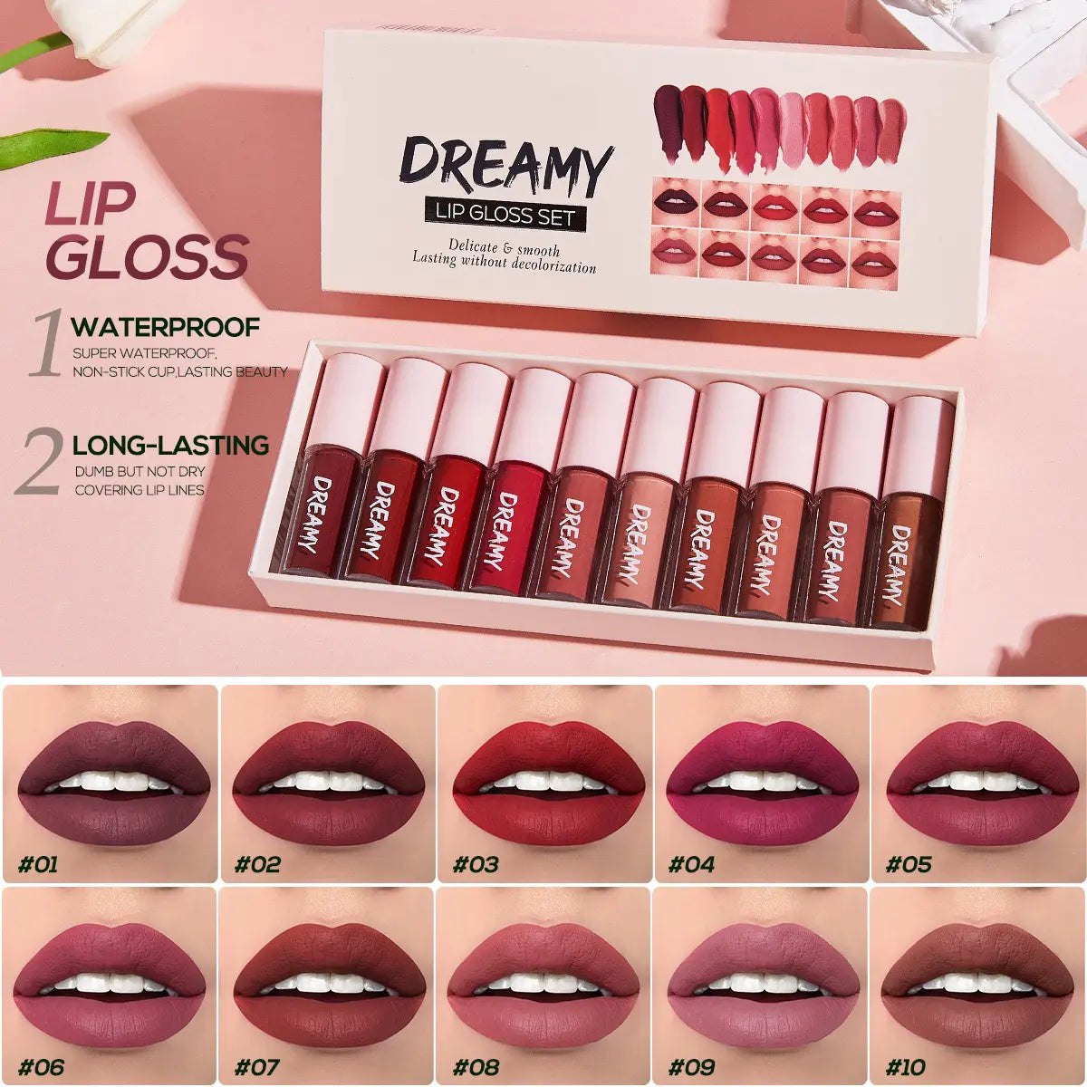 Dreamy Lip Gloss Set (10pcs) - European and American Matte Velvet