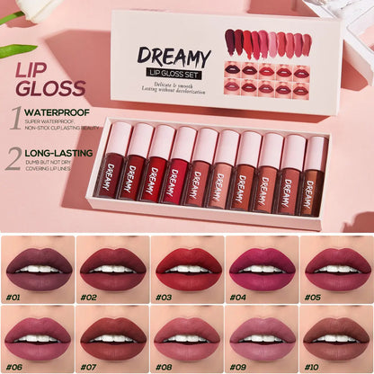 Dreamy Lip Gloss Set (10pcs) - European and American Matte Velvet