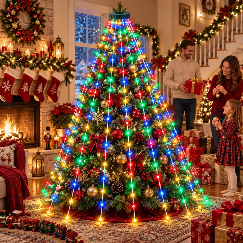 USB-Powered LED Christmas Tree Waterfall String Lights – 8 Lighting Modes