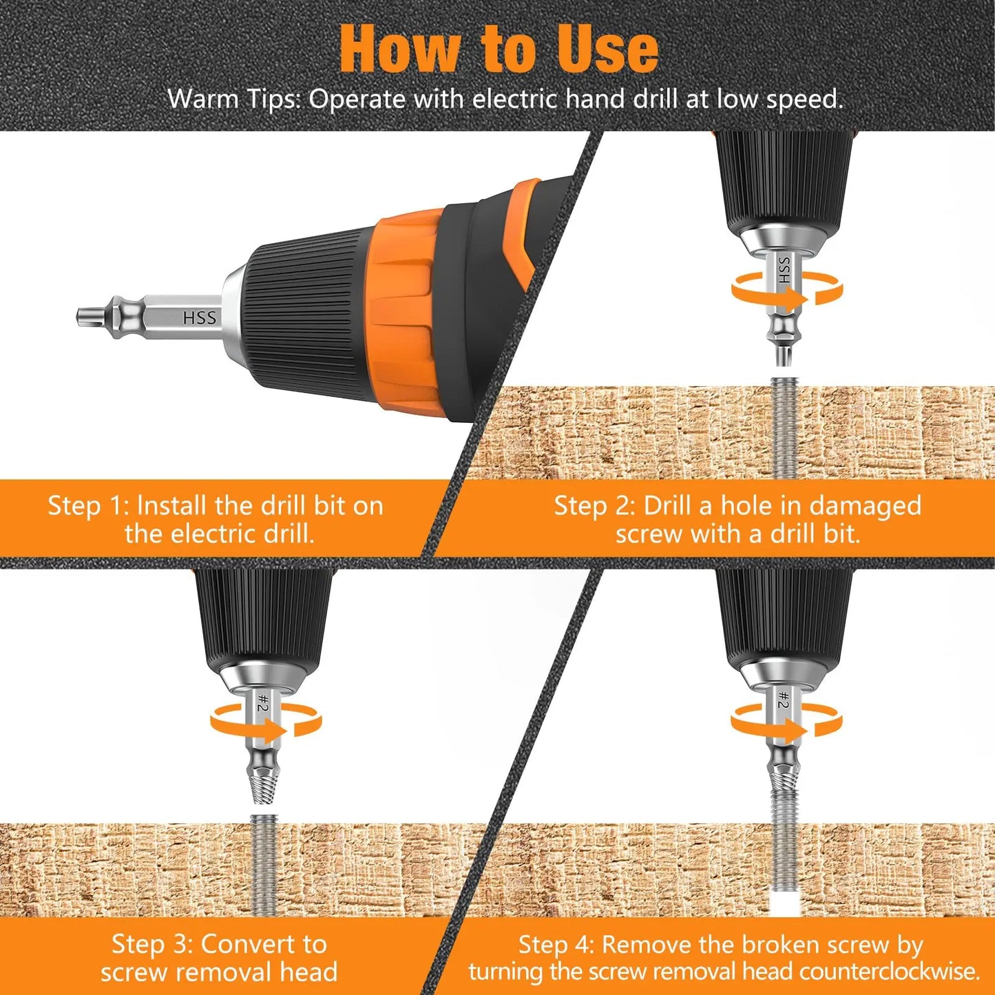 Damaged Screw Extractor Set - Remover for Stripped Head Screws Nuts & Bolts