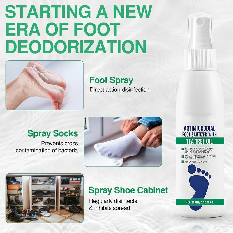 Tea Tree Oil Foot Spray - Plantar Moisturizing Deodorant for Odor Control & Dry Feet Care
