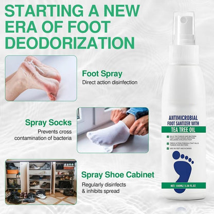 Tea Tree Oil Foot Spray - Plantar Moisturizing Deodorant for Odor Control & Dry Feet Care