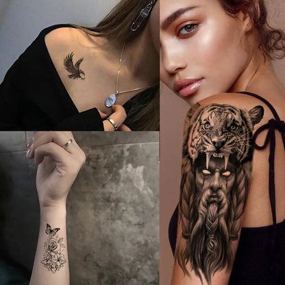 36 Sheets Large Black Arm Temporary Tattoos For Men Forearm Women Thigh
