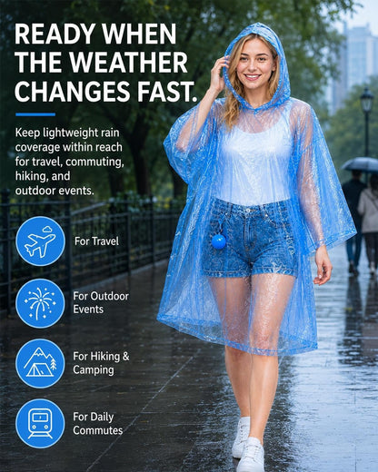 5 Pack Portable Hooded Rain Poncho with Keychain Ball, Waterproof Raincoat with Clip-On Case Disposable Emergency Rain Gear