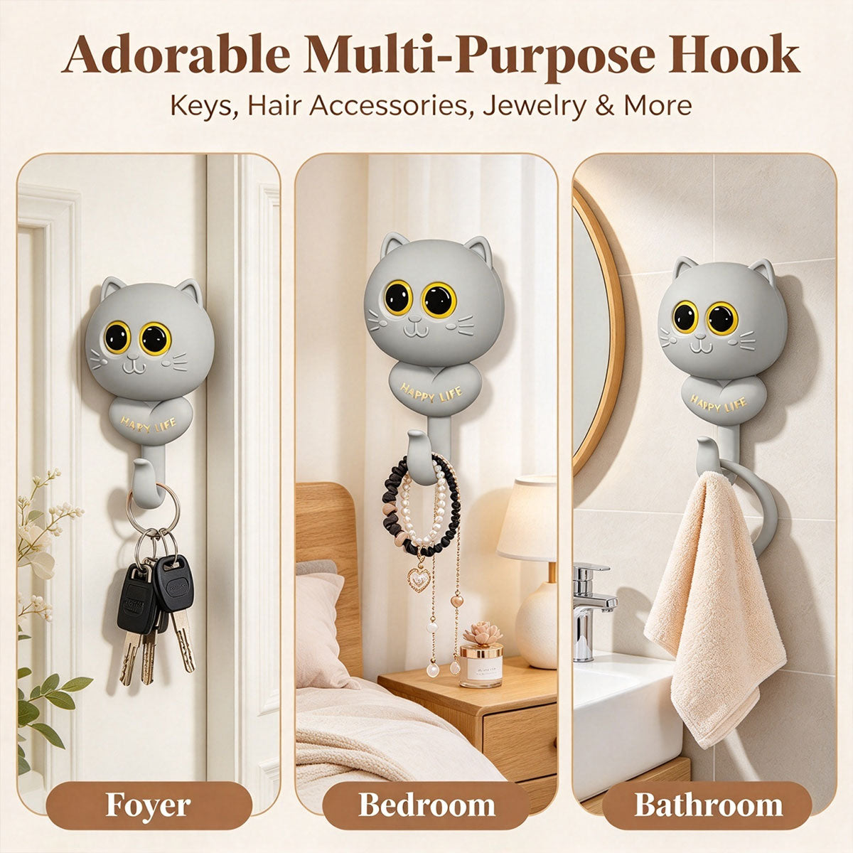 4 Pcs No-drilling Winking Cat Strong Adhesive Hook
