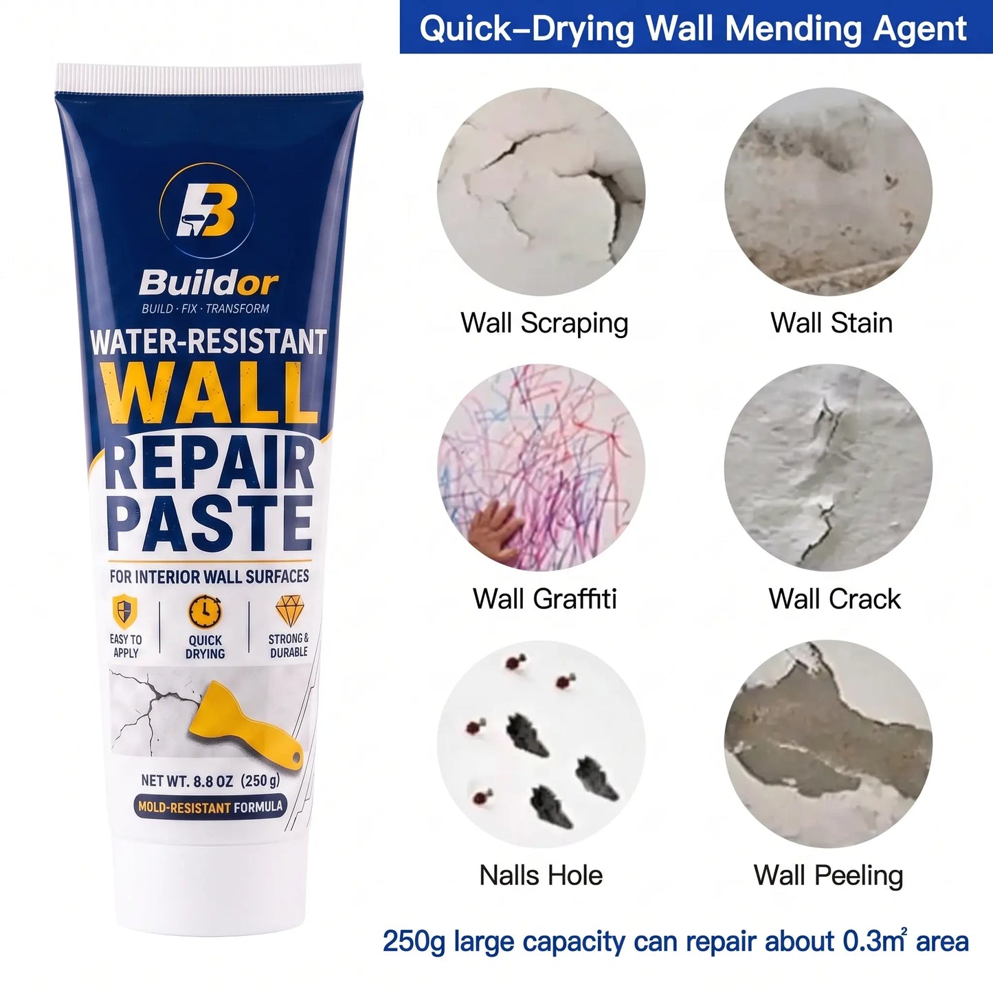 Upgraded Wall Hole Filler and Drywall Patch Repair Kit with Scraper