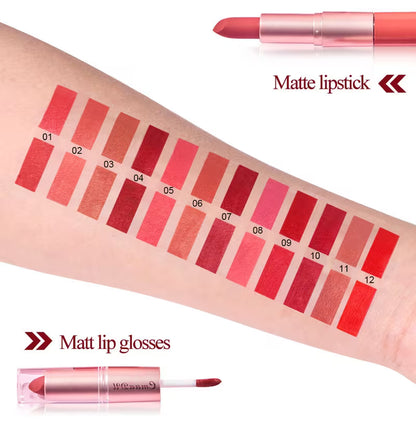 3-Color Long-Lasting Lipstick & Lip Glaze Set – Dual-Ended Design