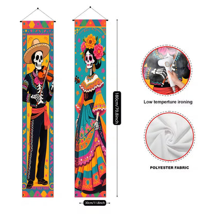 2Pcs Dia De Los Muertos Banner Day of The Dead Halloween Decor