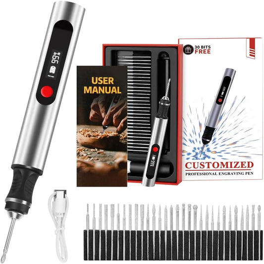 Ultimate Cordless Engraving Pen - Engrave 60+ Surfaces - 30 Bits & Mastery Guide