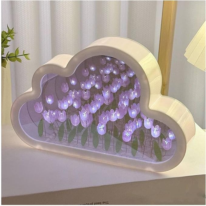 DIY Cloud Tulip Mirror Night Light-Creative Home Decoration