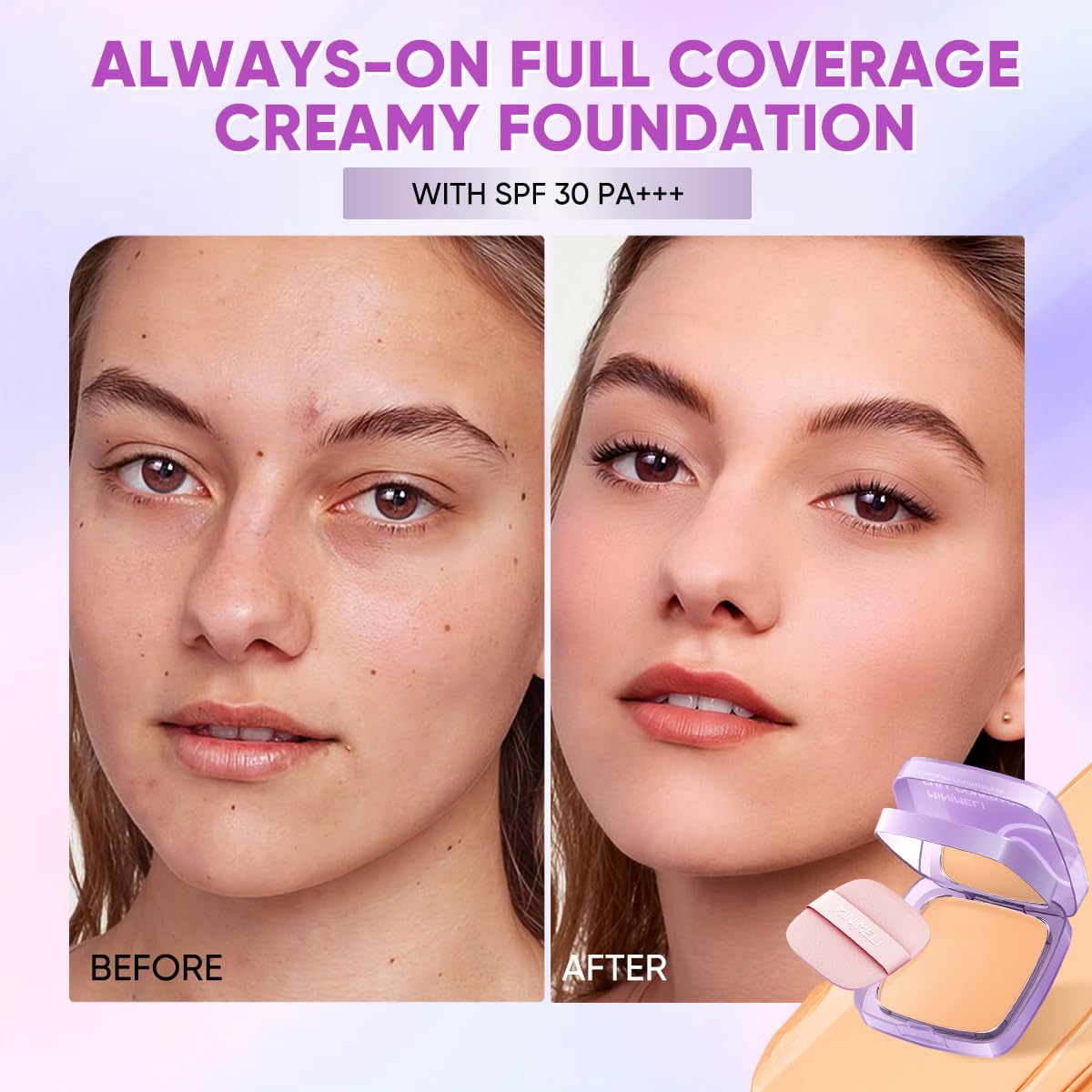 Full Coverage Creamy Foundation Waterproof with SPF 30+++ Blurring, Smoothing & Nourishing