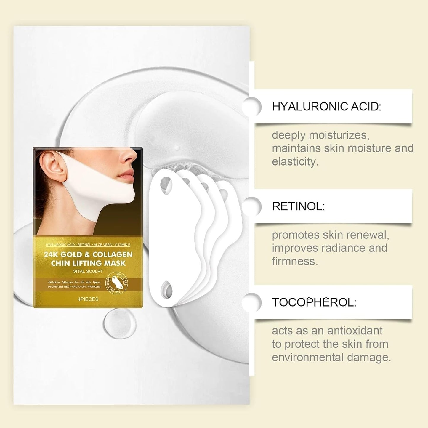 4 Pack Collagen V-Line Chin Lifting Mask – Firming, Hydrating & Anti-Wrinkle Face