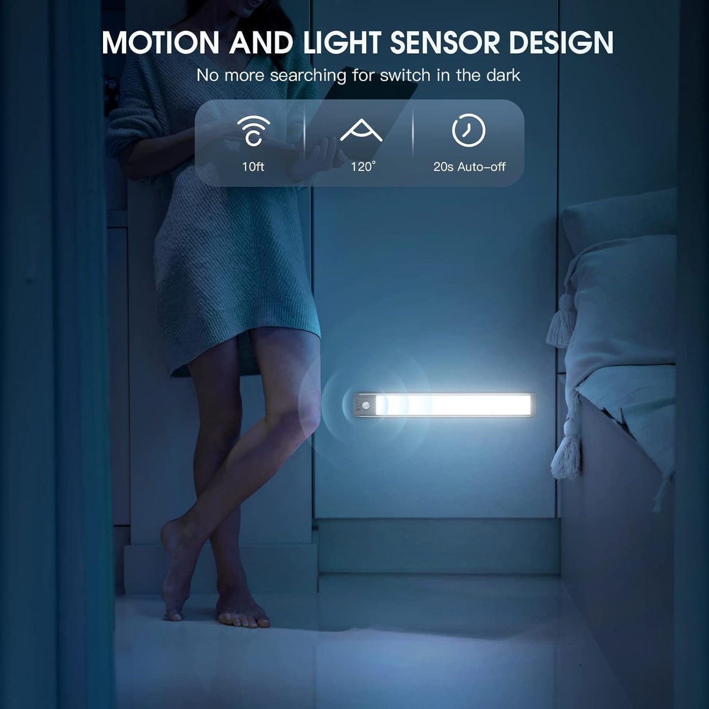 Wireless Rechargeable LED Motion Sensor Light for Kitchen, Stairs, Cabinet