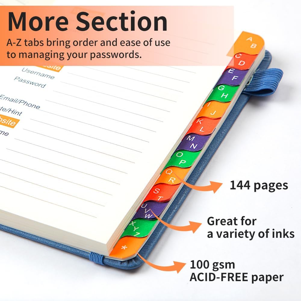 B6 Colorful Indexed Password Book with Alphabetical Tabs