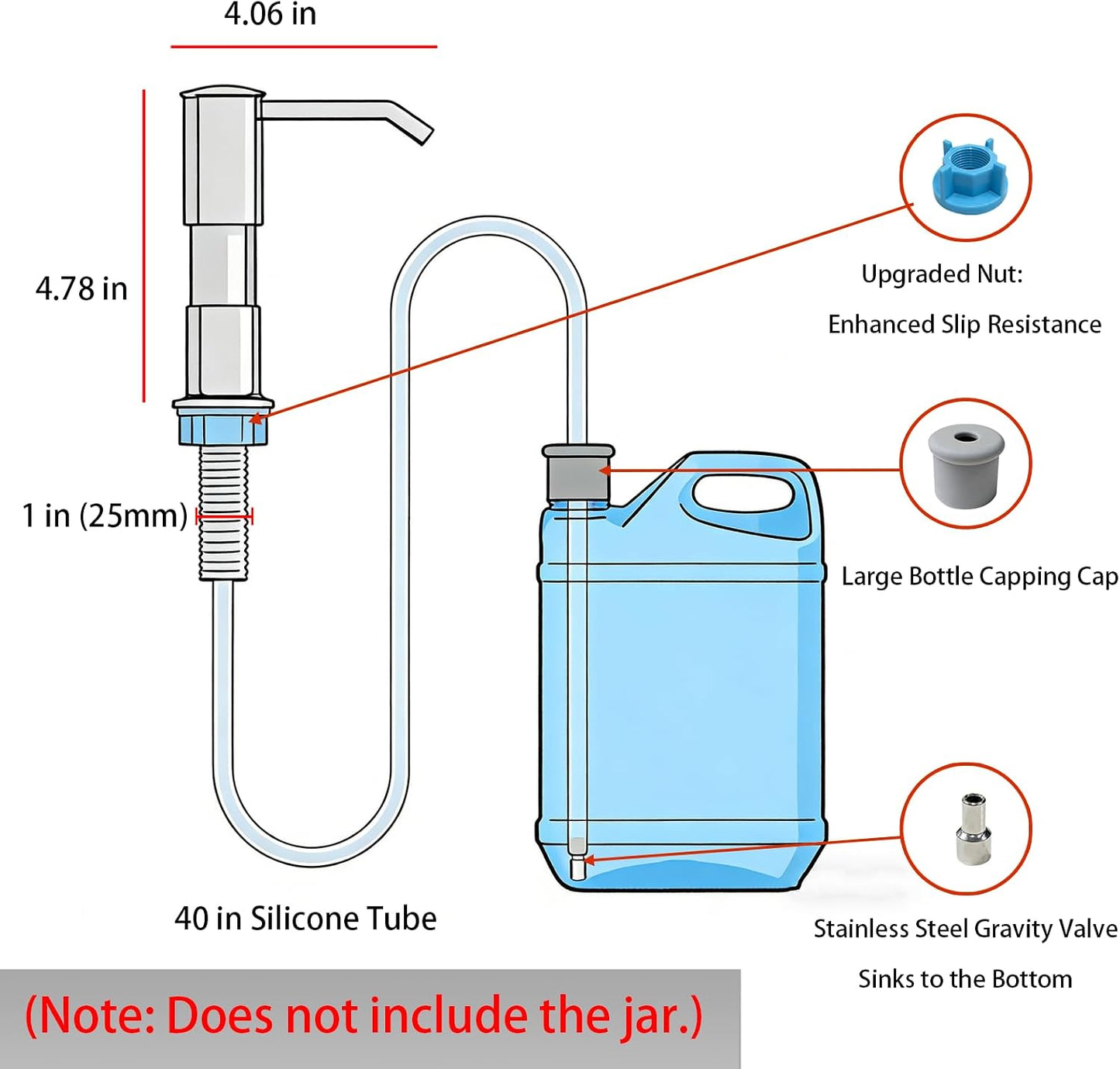 Kitchen Sink Soap Dispenser with 40” No-Spill Extension Tube Kit
