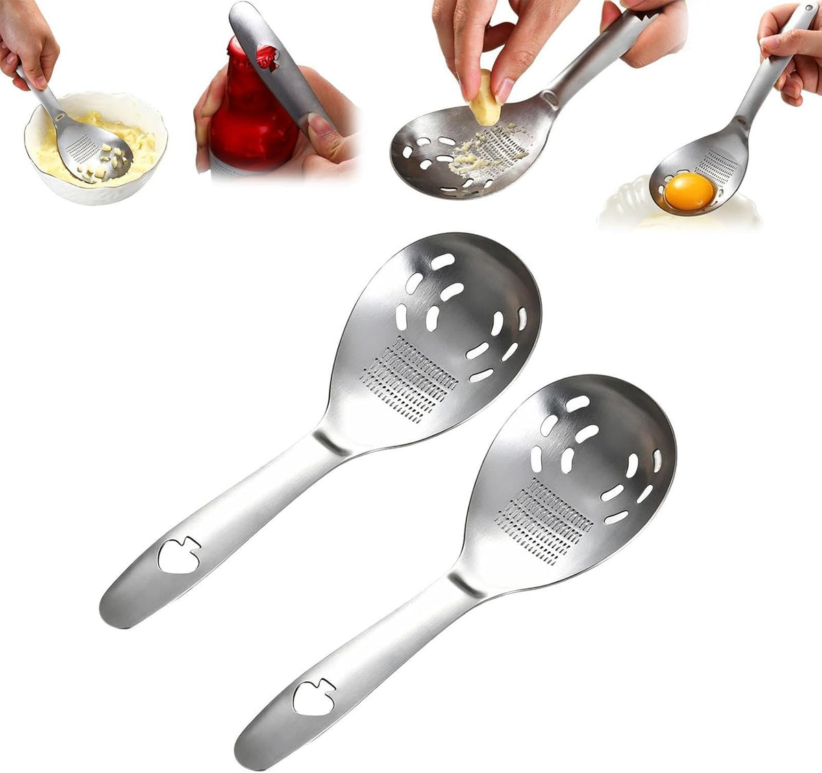 2Pcs 5-in-1 Multifunction Stainless Steel Cooking Spoon for Kitchen Utensil