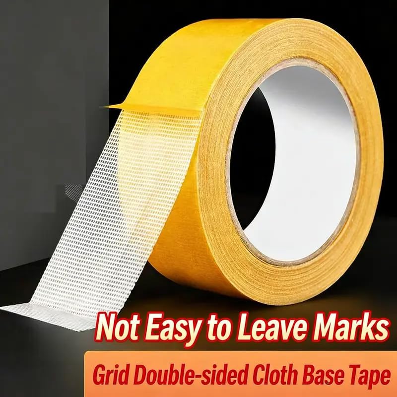 2 Pack Extra Strong Double Sided Fabric Tape, Tear-Resistant High Adhesion Removable No Residue