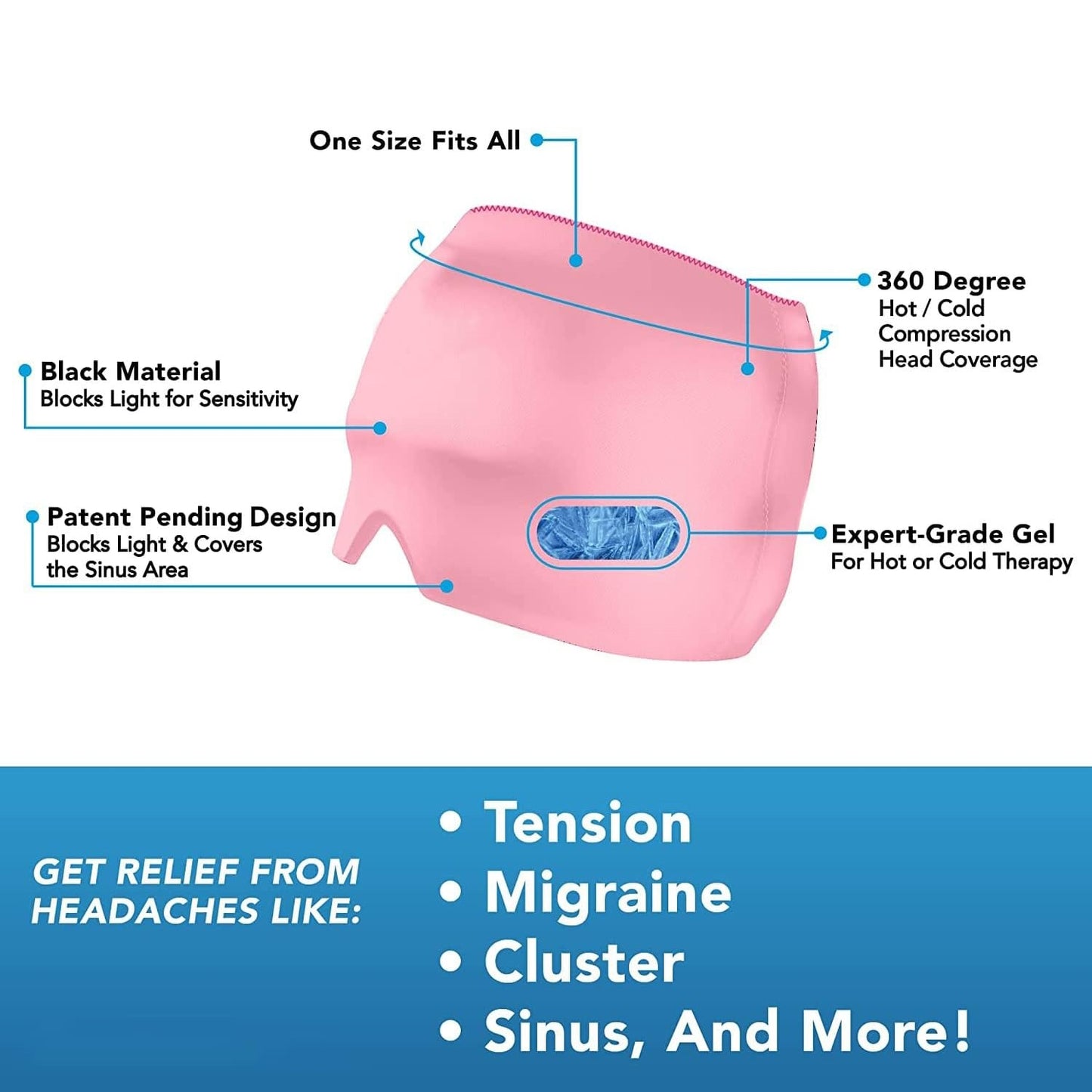 Headache Relief Hat Cold Therapy Ice Head Wrap Ice Pack Mask Cold Cap for Migraine Cap for Puffy Eyes