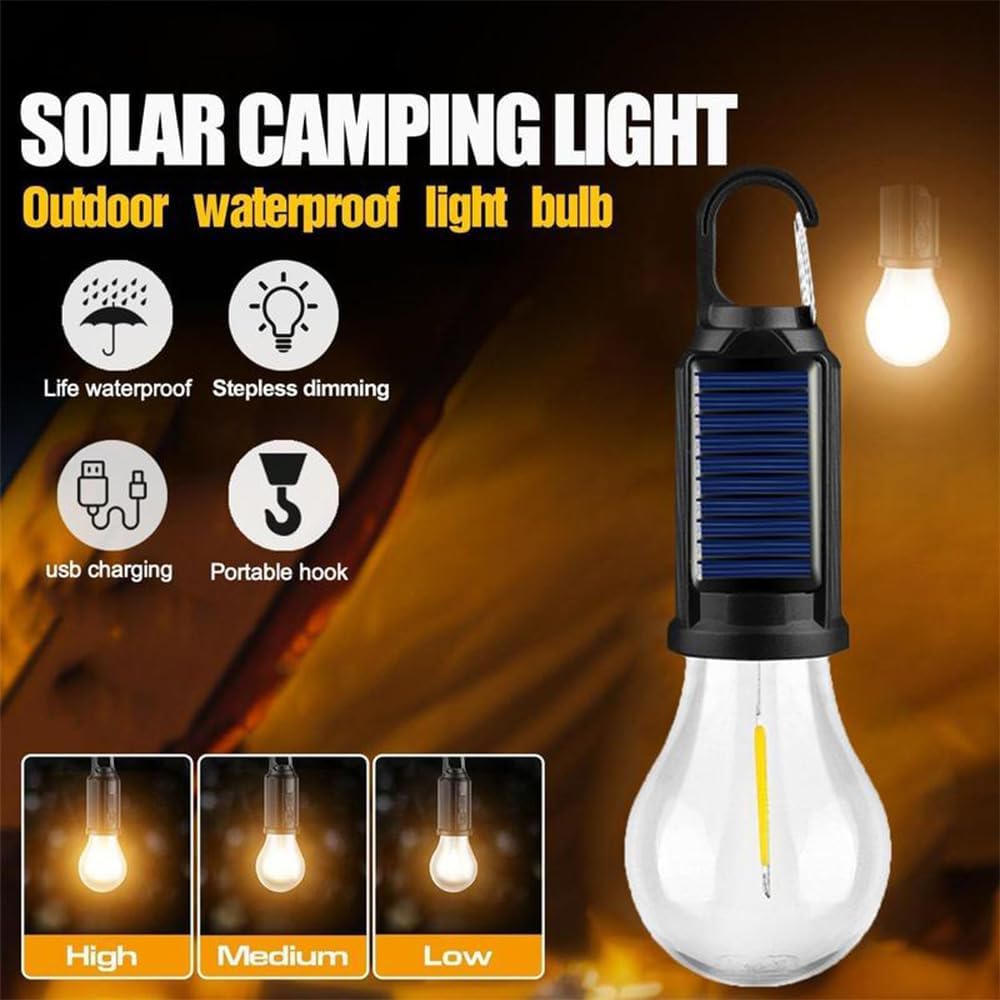 2 Pack Solar Rechargeable Waterproof Emergency Light Bulb