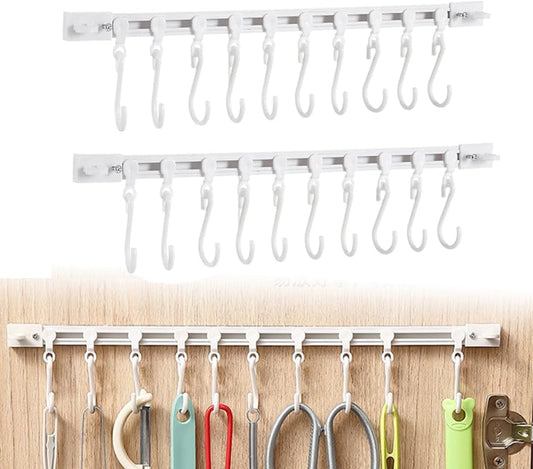 2Pcs Kitchen Utensil Hanging Rack Wall Mounted Hanger with 10 Hooks No Drilling Hanger