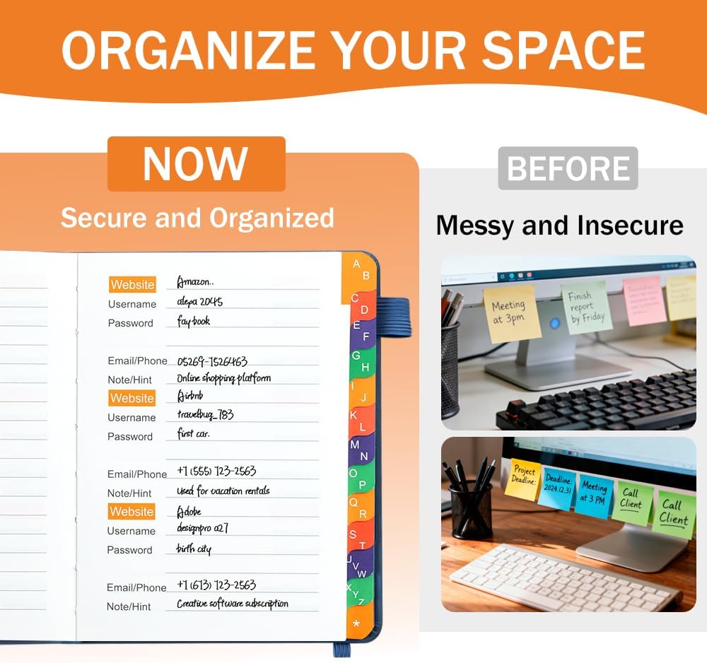 B6 Colorful Indexed Password Book with Alphabetical Tabs