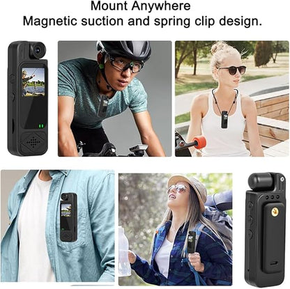 HD 4K 10 Hrs Portable Video Recorder with 180° Rotatable Lens Wearable Camcorder