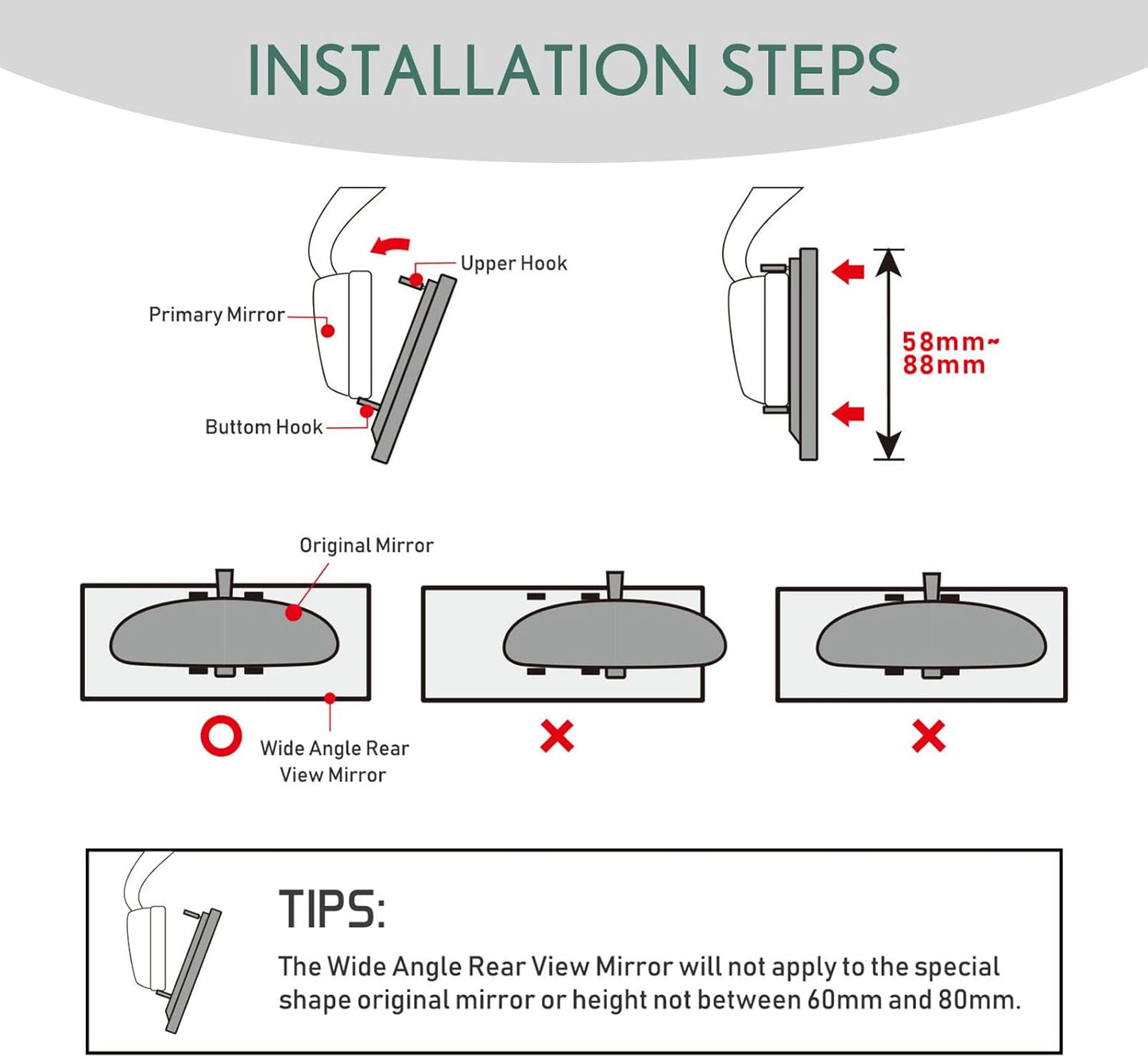 Universal HD Clip-on Wide-angle Anti-glare Rearview Mirror